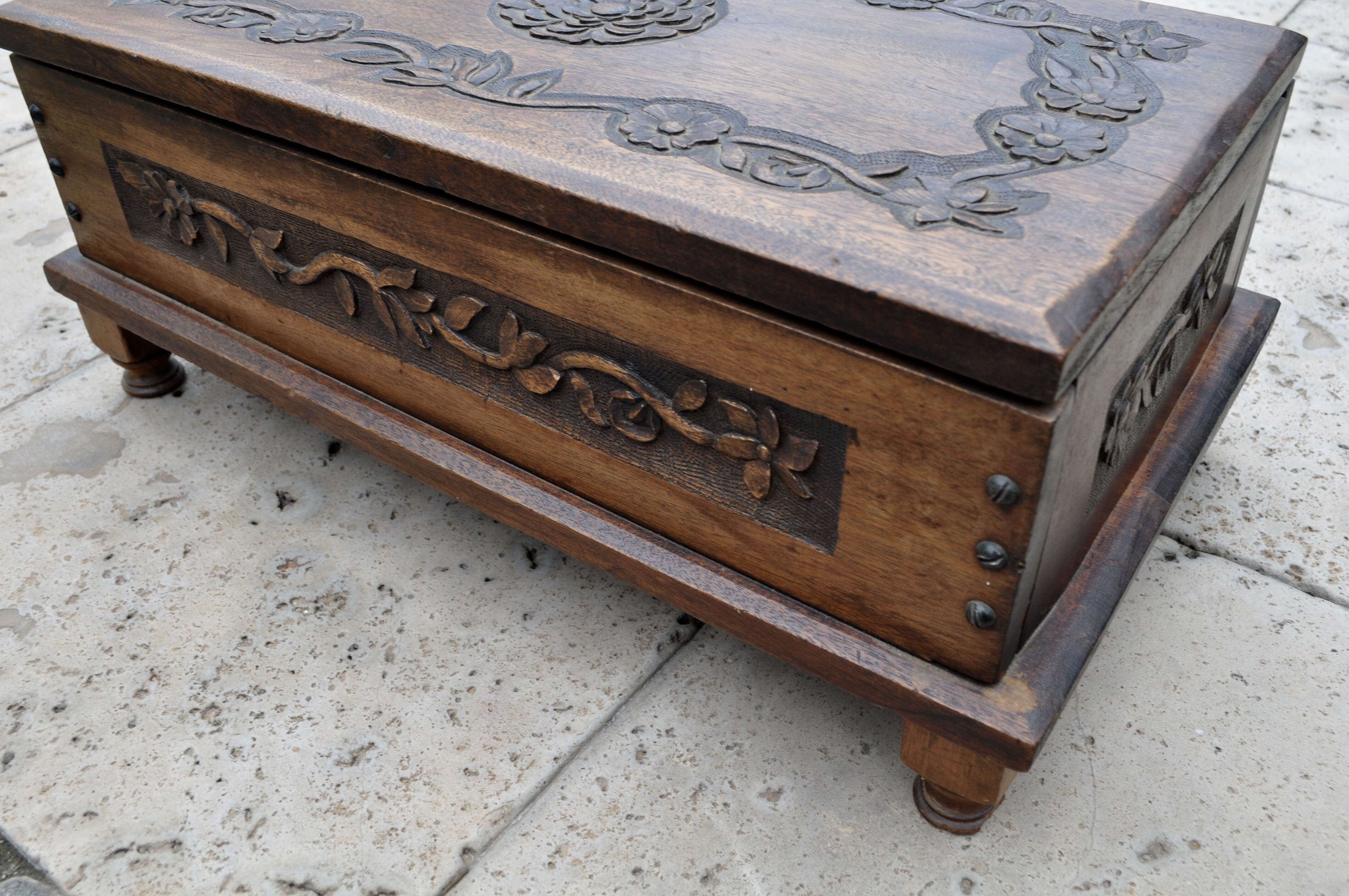 Carved Wooden Box with feet Life at Bella Terra