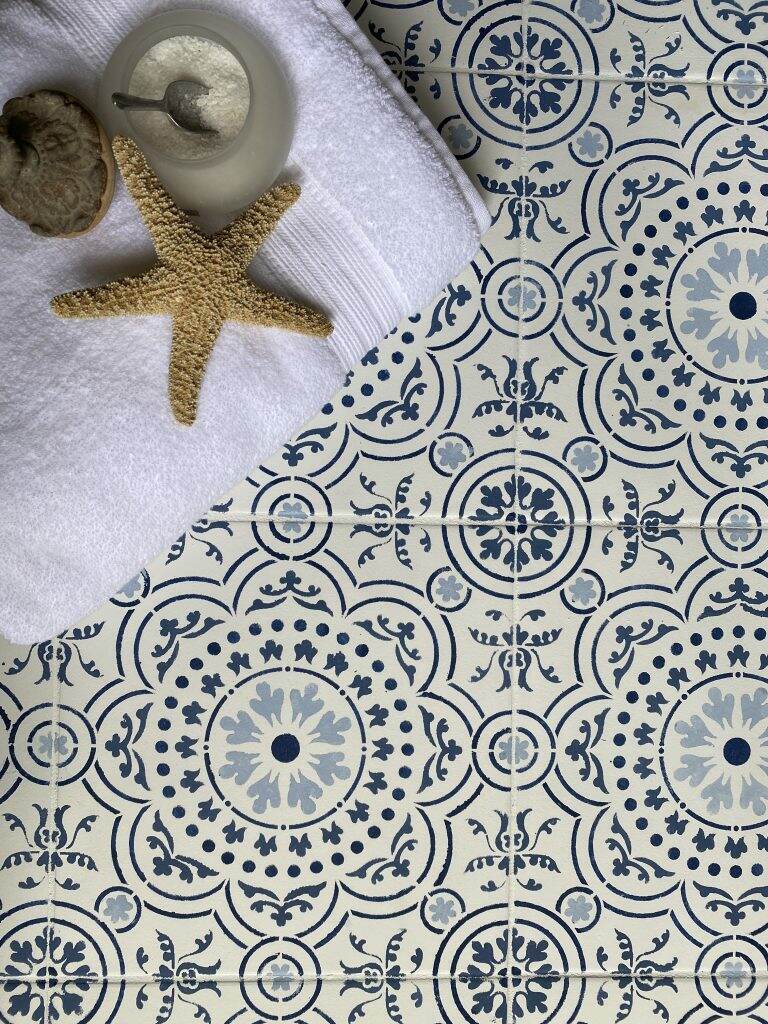 Update~Stenciling a Bathroom Floor