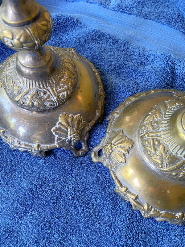 Vintage Brass Candlestick Holders, Blue Enamel Brass Candlesticks 